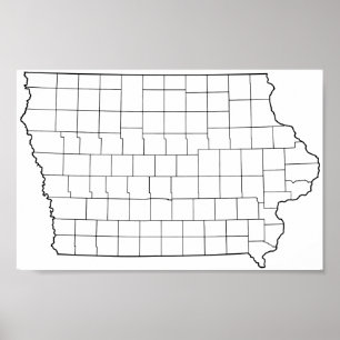 Iowa Counties Blank Outline Map Poster