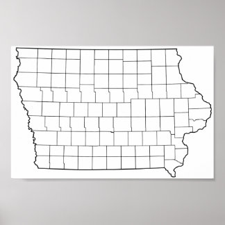 Iowa Counties Blank Outline Map Poster