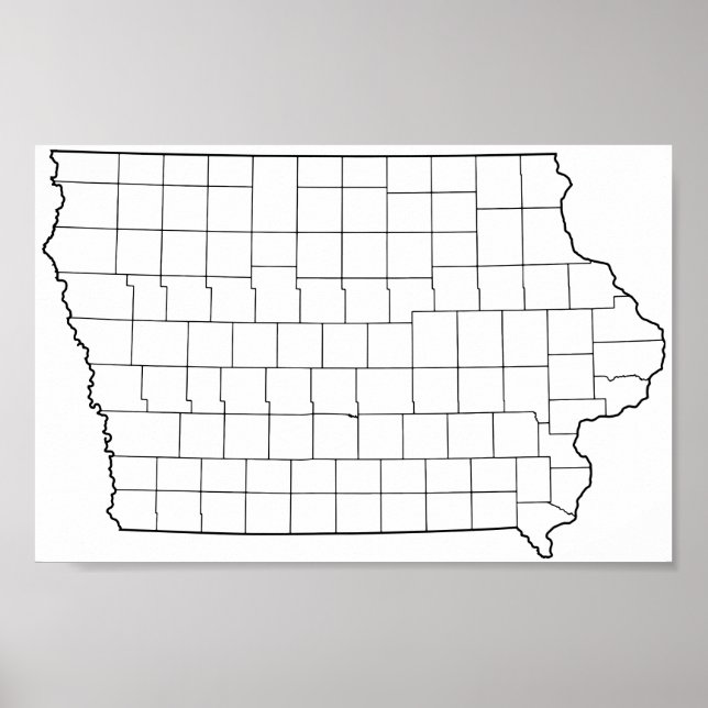 Iowa Counties Blank Outline Map Poster (Front)
