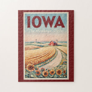 Iowa Countryside Illustration Travel Art Vintage Jigsaw Puzzle