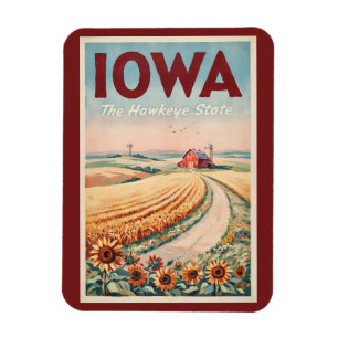 Iowa Countryside Illustration Travel Art Vintage Magnet