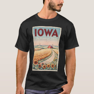 Iowa Countryside Illustration Travel Art Vintage T-Shirt