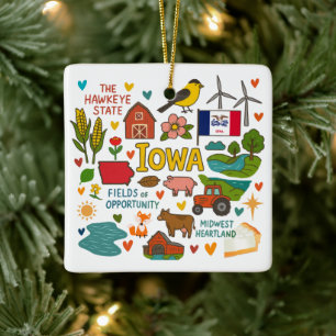 Iowa Custom Family Trip Christmas Ceramic Ornament