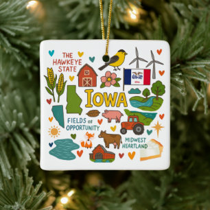Iowa Custom Family Trip Christmas Ceramic Ornament