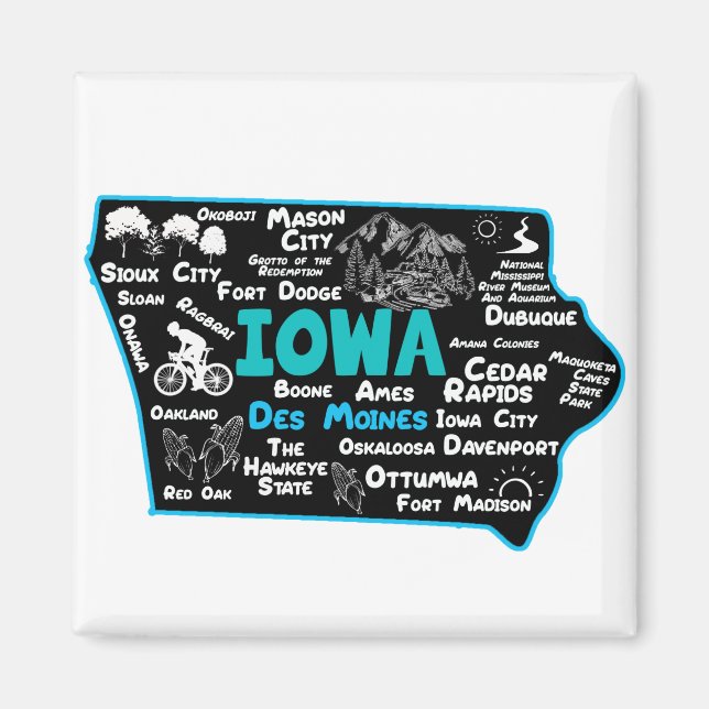 Iowa Des Moines Cedar Rapids, Sioux City, Mason Magnet (Front)