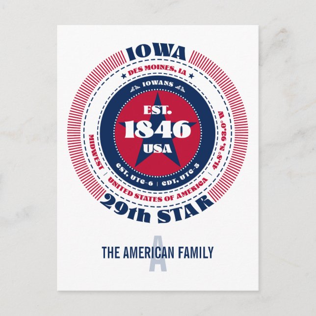 Iowa, Des Moines, IA, Patriotic, Monogram Postcard (Front)