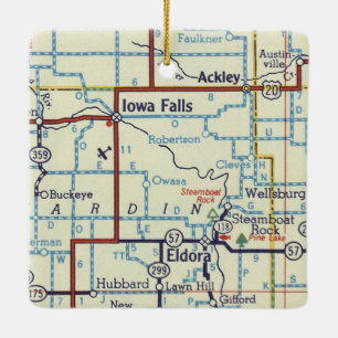 Iowa Falls and Eldora Map Ceramic Ornament