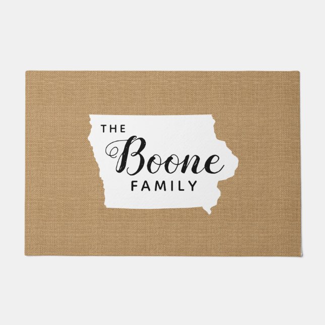 Iowa Family Monogram State Doormat (Front)