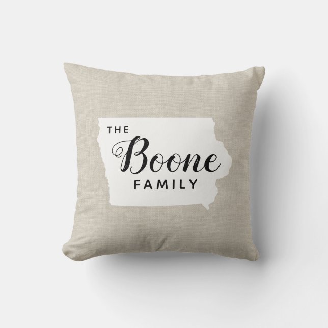 Iowa Family Monogram State Throw Pillow (Front)