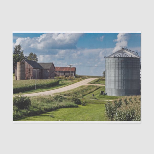 Iowa Farm, Cornfields and Grain Bin Tissue Paper (Front)