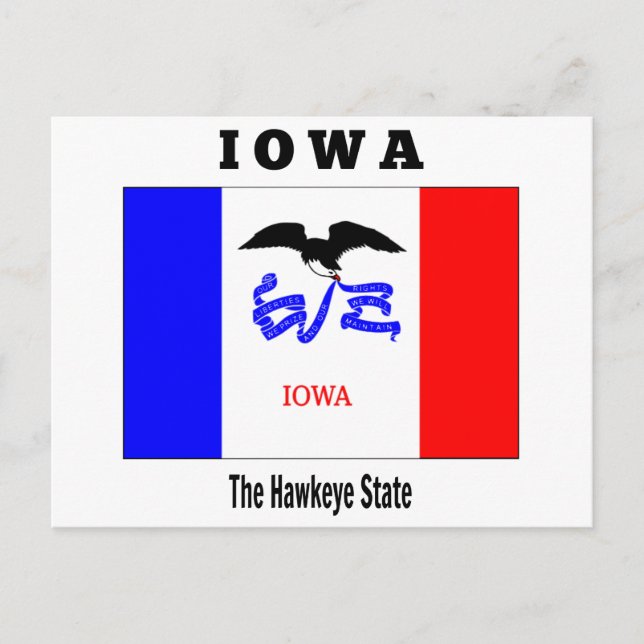 Iowa flag, The Hawkeye State, Postcard (Front)