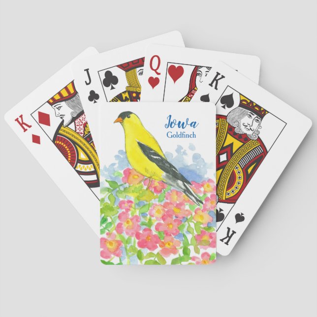 Iowa Goldfinch State Bird Pink Roses Playing Cards (Back)
