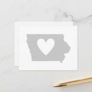 Iowa Grey State Map Shape with Heart Cutout Postcard
