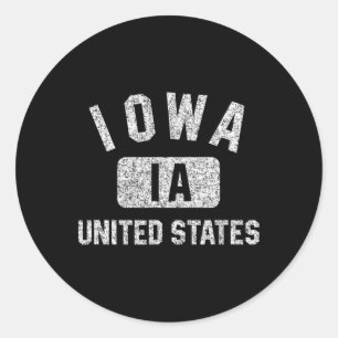 Iowa Gym Style Distressed White Print Classic Round Sticker