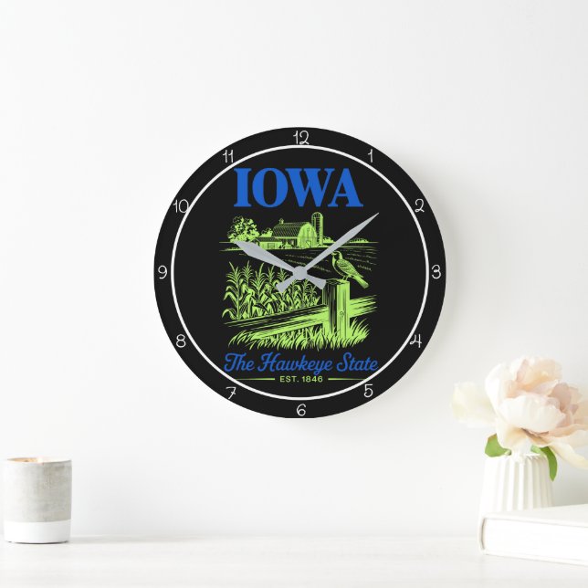 Iowa Hawkeye State Farm Time Large Clock (Home)
