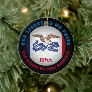 IOWA HAWKEYE STATE FLAG CERAMIC TREE DECORATION