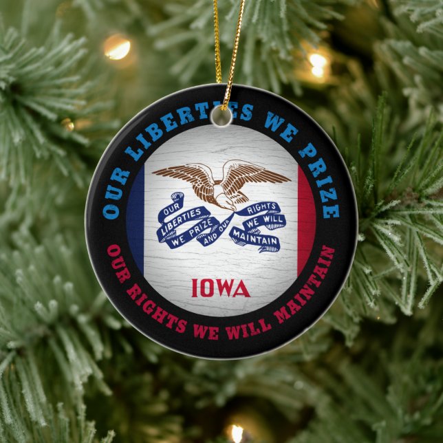 IOWA HAWKEYE STATE FLAG CERAMIC TREE DECORATION (Tree)