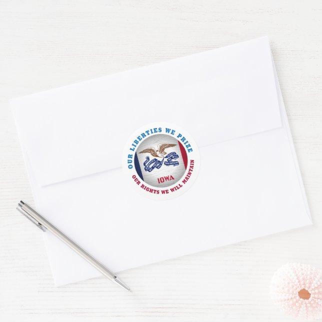 IOWA HAWKEYE STATE FLAG CLASSIC ROUND STICKER (Envelope)