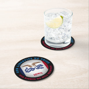 IOWA HAWKEYE STATE FLAG ROUND PAPER COASTER