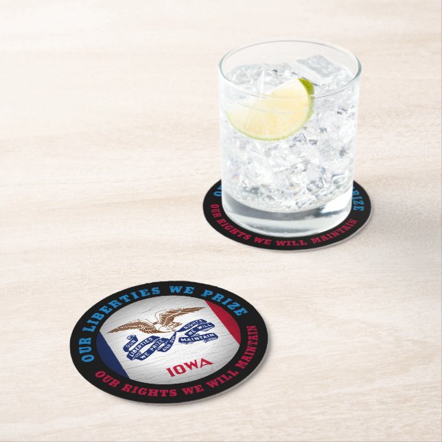 IOWA HAWKEYE STATE FLAG ROUND PAPER COASTER (Insitu)