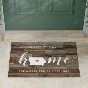 Iowa Home State Personalized Wood Look Doormat