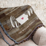 Iowa Home State Personalized Wood Look Throw Blanket<br><div class="desc">Show some home state pride with this cute rustic faux wood plank throw blanket featuring "home" in white calligraphy script lettering with a silhouette map of the state of Iowa standing in for the letter "O." A pink heart illustration inside the state map completes the design; you can change the...</div>