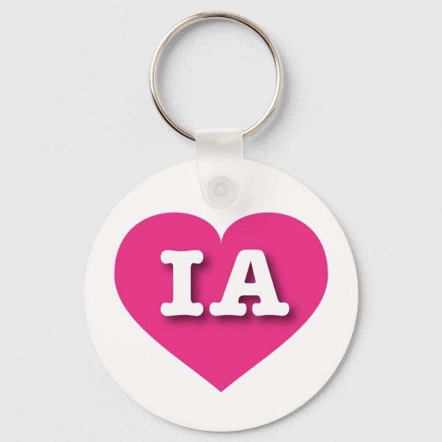 Iowa Hot Pink Heart - I love IA Key Ring (Front)