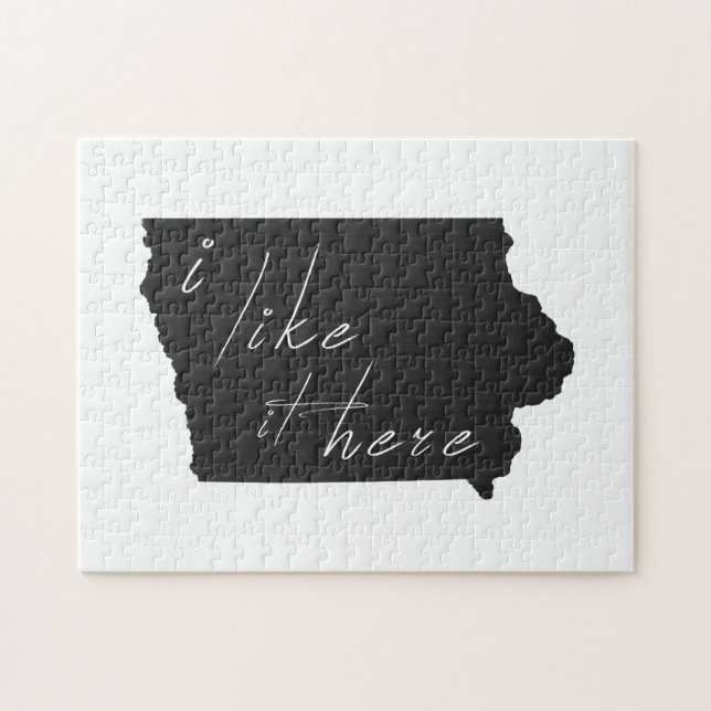 Iowa I Like It Here State Silhouette Black Jigsaw Puzzle (Horizontal)