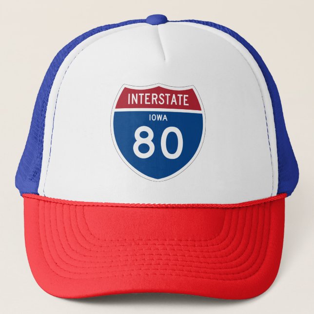 Iowa IA I-80 Interstate Highway Shield - Trucker Hat (Front)