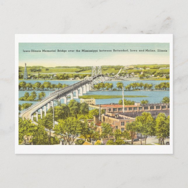 Iowa Illinois Bridge Mississippi River vintage Postcard (Front)