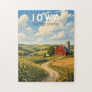 Iowa Illustration Travel Art Vintage Jigsaw Puzzle