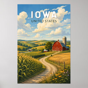 Iowa Illustration Travel Art Vintage Poster