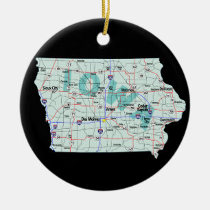 Iowa Interstate Map Ceramic Tree Decoration
