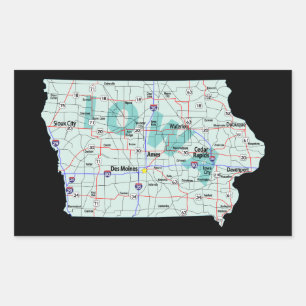 Iowa Interstate Map Rectangular Sticker