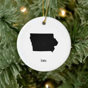 Iowa Map - Black and White Modern Iowa Map Ceramic Tree Decoration