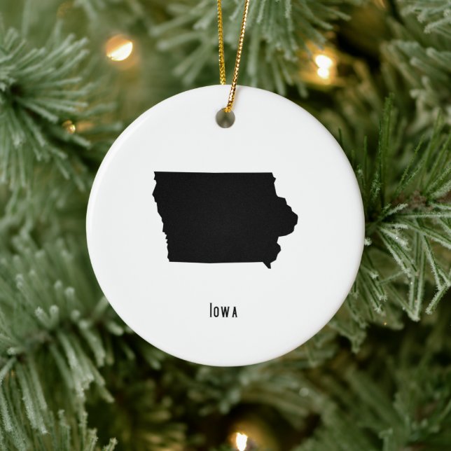 Iowa Map - Black and White Modern Iowa Map Ceramic Tree Decoration (Tree)