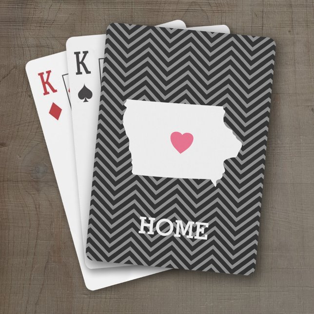 Iowa Map Home State Love with Custom Heart Playing Cards (Personalized Playing Cards with a State Map, Movable Heart and Name)