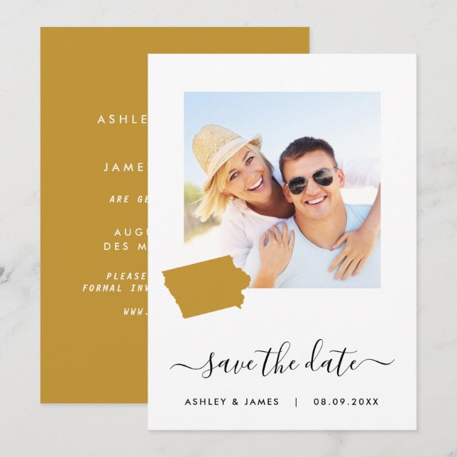 Iowa Map Photo Wedding Save the Date Card (Front/Back)