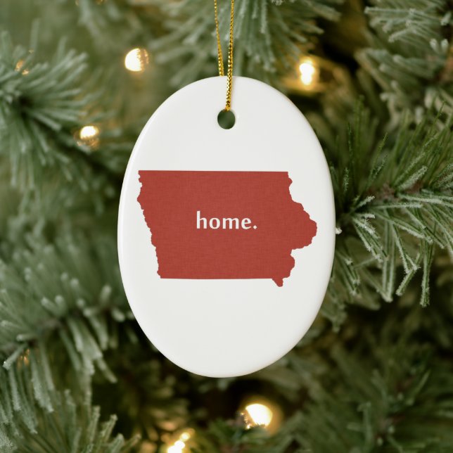 Iowa Map Shaped Home Iowan Red Hawkeye Ceramic Tree Decoration (Tree)