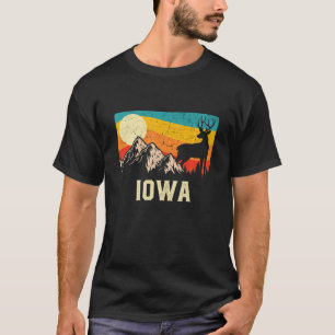 Iowa Nature Wild Deer Retro Sunset Hiking T-Shirt
