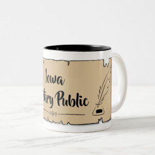 Iowa Notary Public Scroll Feather Quill Two-Tone Coffee Mug