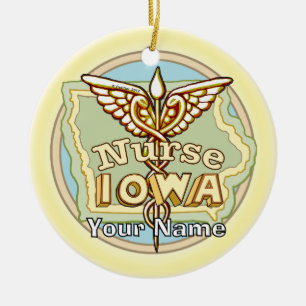 Iowa Nurse Caduceus  Ceramic Tree Decoration