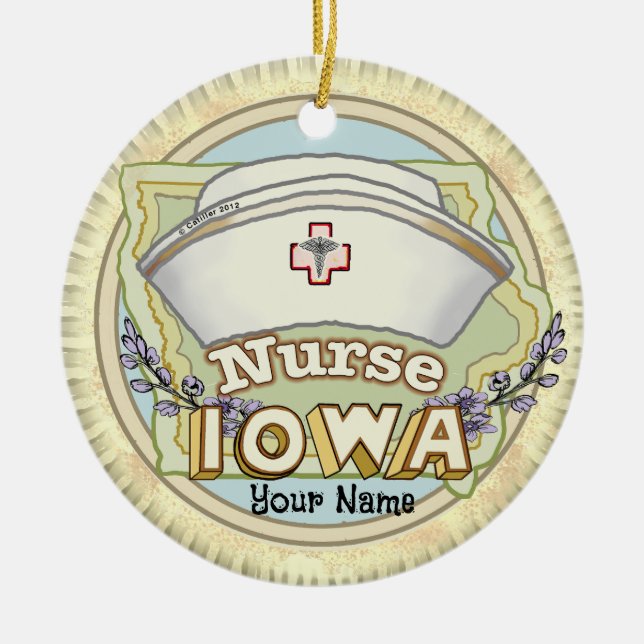 Iowa Nurse Ceramic Tree Decoration (Front)