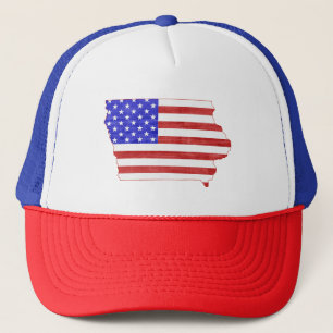 Iowa Patriotic State Shaped American Flag Trucker Hat