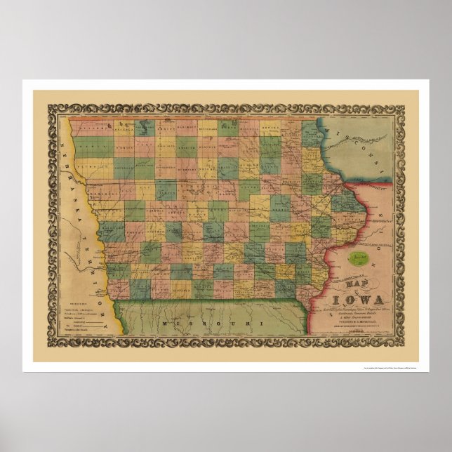 Iowa Railroad Train Map 1855 Poster (Front)