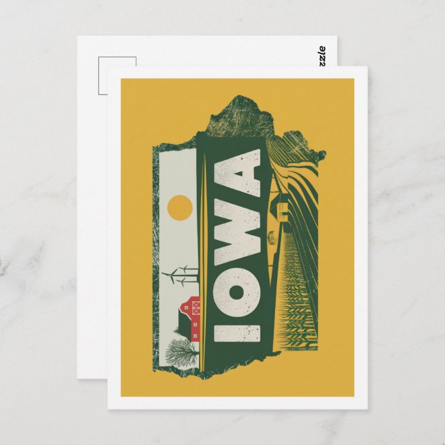 Iowa Retro Travel Design Iconic US States Postcard (Front/Back)