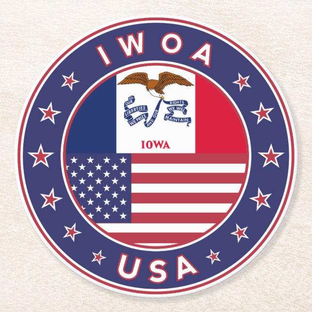 Iowa Round Paper Coaster (Front)