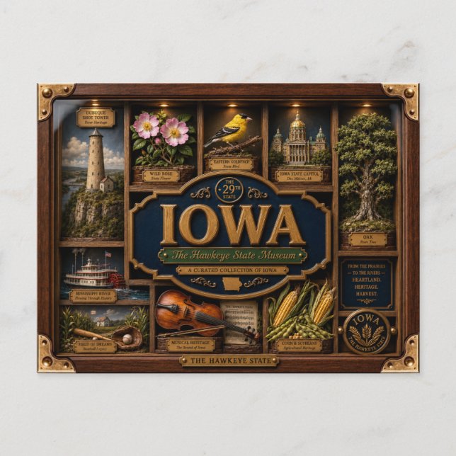 Iowa Shadow Box 3D Figurine State Postcard (Front)