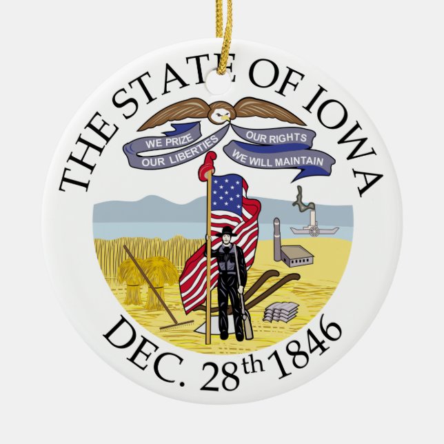Iowa sign ceramic tree decoration (Front)