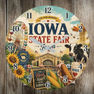 Iowa State Fair Festival Vintage Fairground Farm  Large Clock